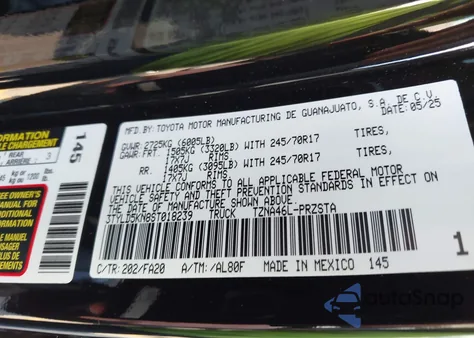 2025 Toyota Tacoma Sr 4Wd из США, поврежденный, VIN 3TYLD5KN8ST018239